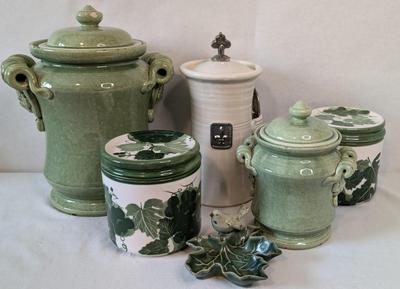 Green Leona Lavorato A Mano Canisters w/ Extra Storage