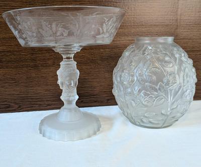 Duncan and Miller 3 Face Compote Dish and Verlys Vase