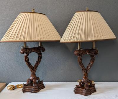 Theodore Alexander Carved Wood Lamps