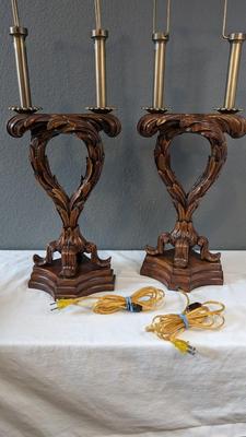 Theodore Alexander Carved Wood Lamps