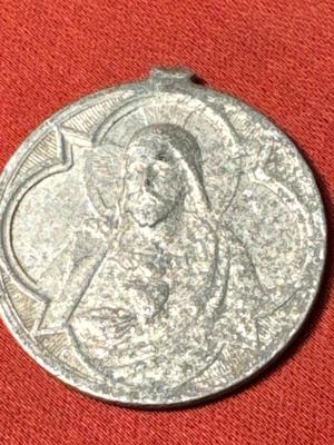Vintage Catholic JESUS Virgin Mary Small Silver Tone Religious Medal