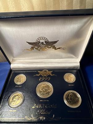 1999 24K plated Gold UNC!! Set- Sacagawea $1-25C-10C-5C-1C