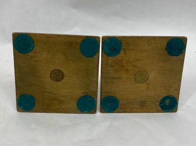 Pair of Country Primitive Distressed Wood Candlestick Holders