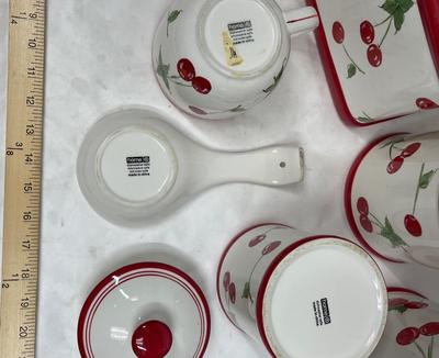 Ceramic Cherry, red & white, Kitchen Canisters, Bread Box, Spoon-rest, Napkin Holder, Mug