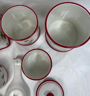 Ceramic Cherry, red & white, Kitchen Canisters, Bread Box, Spoon-rest, Napkin Holder, Mug