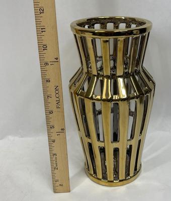 Gold Ceramic Vase with slat like sides