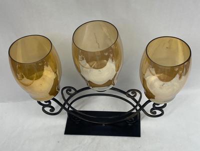 Wrought Iron Candle Holder with Amber Glass