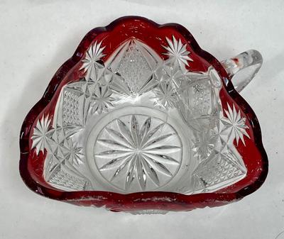 3 pieces of Vintage Glass Bohemian & American Brilliant clear & red