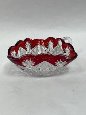 3 pieces of Vintage Glass Bohemian & American Brilliant clear & red