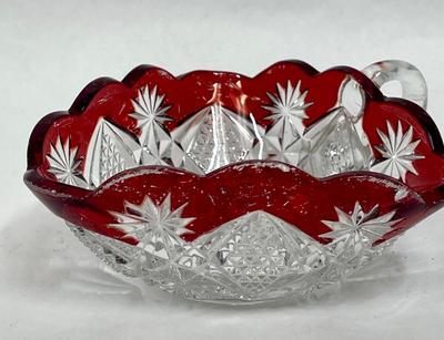 3 pieces of Vintage Glass Bohemian & American Brilliant clear & red