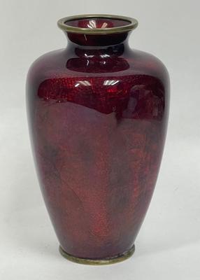 GINBARI Pigeon Blood Red Enamel Cloisonne Vase Antique Asian Meiji Period Japanese Urn Gilt