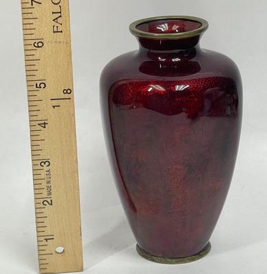 GINBARI Pigeon Blood Red Enamel Cloisonne Vase Antique Asian Meiji Period Japanese Urn Gilt