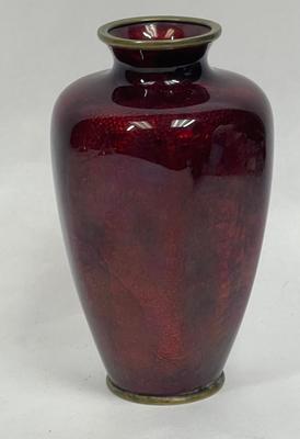 GINBARI Pigeon Blood Red Enamel Cloisonne Vase Antique Asian Meiji Period Japanese Urn Gilt