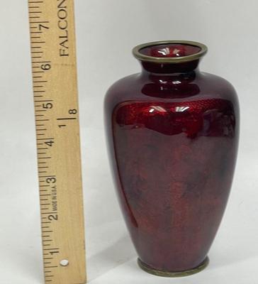 GINBARI Pigeon Blood Red Enamel Cloisonne Vase Antique Asian Meiji Period Japanese Urn Gilt