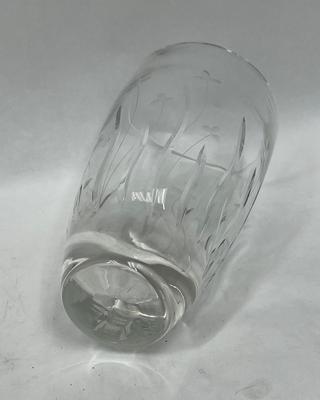 9" Vase Clear Crystal w/ etched flower