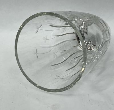 9" Vase Clear Crystal w/ etched flower