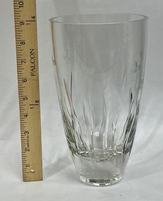 9" Vase Clear Crystal w/ etched flower