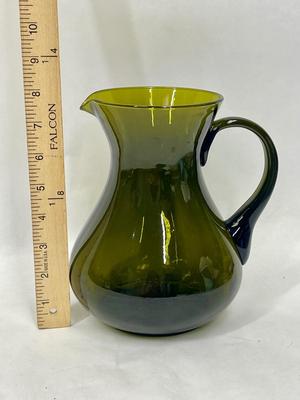 MCM Avocado Green glass Pitcher Mid-Century Modern