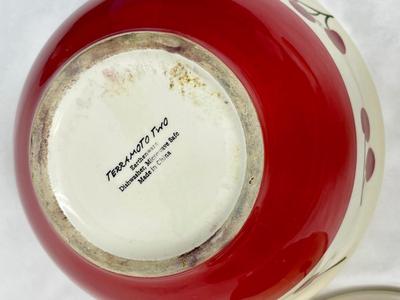 2 Terramoto Ceramic Bowls, Red & White Cherries