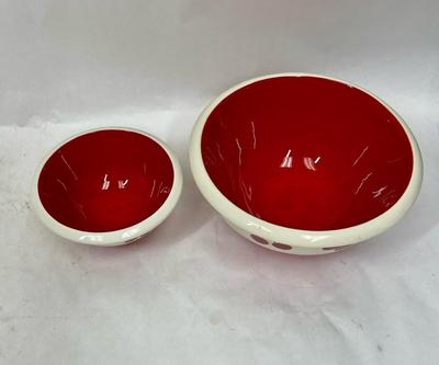2 Terramoto Ceramic Bowls, Red & White Cherries