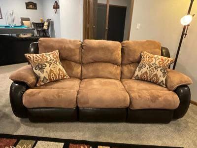 Beautiful faux leather/suede couch with 2 recliners
