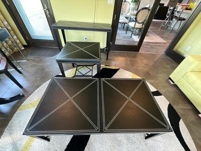 Set of 3 living room tables with faux leather tops