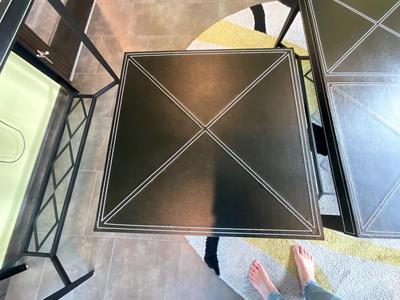 Set of 3 living room tables with faux leather tops