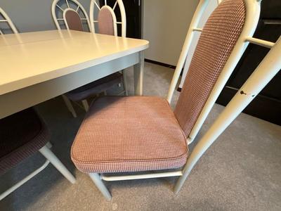 Vintage Wooden table with 6 metal/cloth chairs
