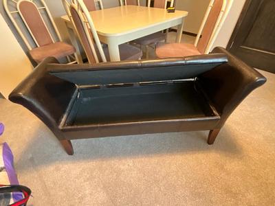 Brown faux leather storage bench