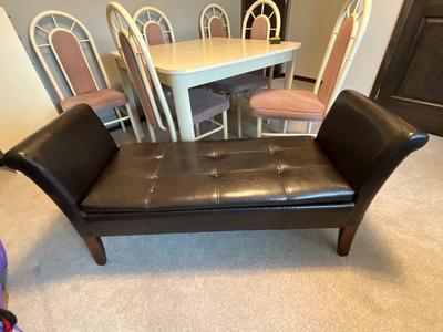 Brown faux leather storage bench