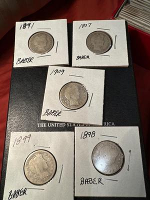 Lot of 5 BABER QUARTERS US COINS SILVER
