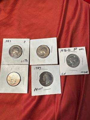 Lot of 5 George Washington quarters