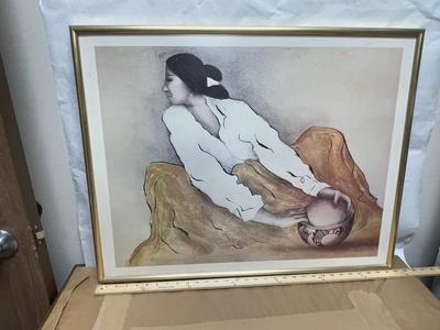 R.C. Gorman Native American Lithograph Signed Framed Art "Pottery Keeper"