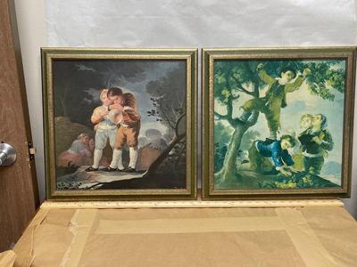 (2) 18" square Framed Art Prints - Francis Goya - Boys Playing