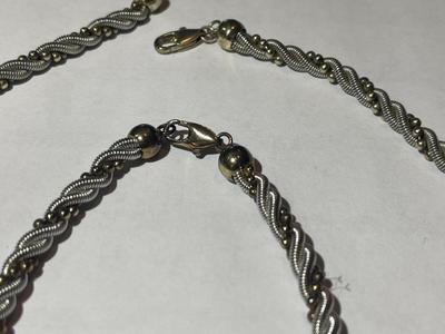 Solid Sterling Silver 16" Cable Necklace & 7" Bracelet in VG Preowned Condition.