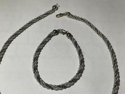 Solid Sterling Silver 16" Cable Necklace & 7" Bracelet in VG Preowned Condition.