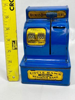 Vintage Uncle Sam 3 coin Toy Metal Cash Register