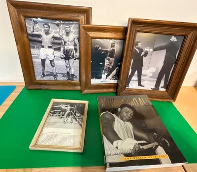 Framed boxing memorabilia