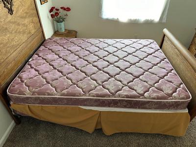 STUNNING ANTIQUE QUEEN BED WITH DENVER MATTRESS CO FIRM MATTRESS