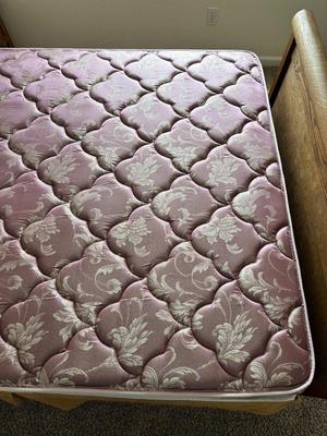 STUNNING ANTIQUE QUEEN BED WITH DENVER MATTRESS CO FIRM MATTRESS