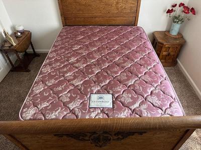 STUNNING ANTIQUE QUEEN BED WITH DENVER MATTRESS CO FIRM MATTRESS