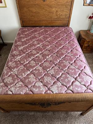 STUNNING ANTIQUE QUEEN BED WITH DENVER MATTRESS CO FIRM MATTRESS