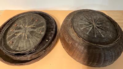 Handmade weaved baskets w/covers