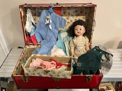 Vintage Doll suitcase with contents