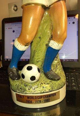 Limited Hand Painted 17.5” Tall Italy World Cup Champions 1934/38/82 Large Decanter Statue as Pictured. (Soccer World Cup Hand Painted...