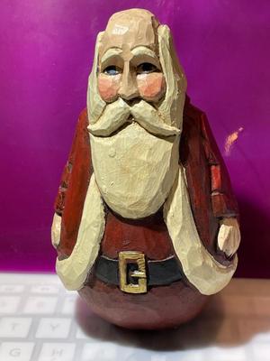 Vintage Folk Art Carved Wooden Santa 5.75" Tall in Good Preowned Condition.