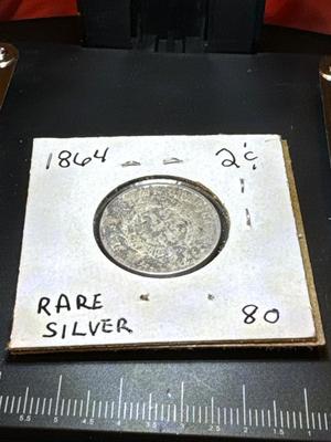1864 2 cent piece RARE SILVER F12
