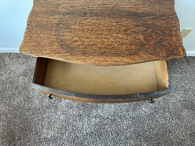 ANTIQUE CHEST AND WOOD FRAMED WALL MIRROR