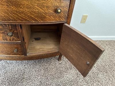 ANTIQUE CHEST AND WOOD FRAMED WALL MIRROR