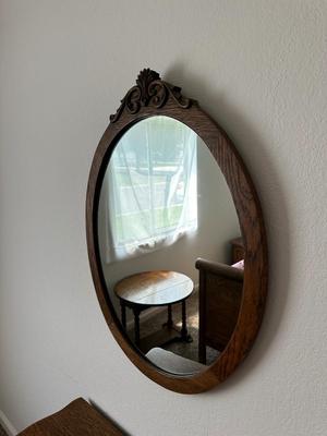 ANTIQUE CHEST AND WOOD FRAMED WALL MIRROR